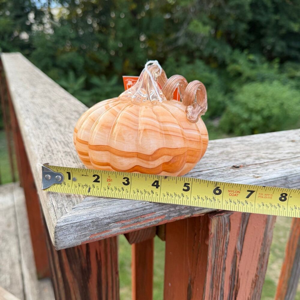 NEW Martha Stewart Glass Orange Cream Pumpkin 4” Tall Marble Swirl Pattern - Picture 4 of 4